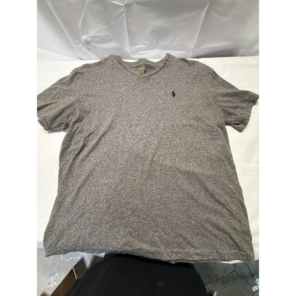 Polo Ralph Lauren Mens V-Neck T-Shirt‎ Heather Grey Cotton Pony Logo Large L